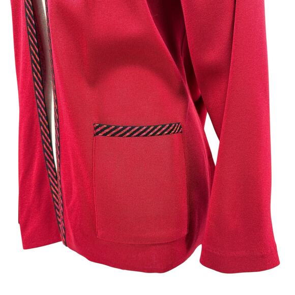 Exclusively Misook Petite Deep Red Knit Black Trim Layering Cardigan Sweater - Picture 5 of 10